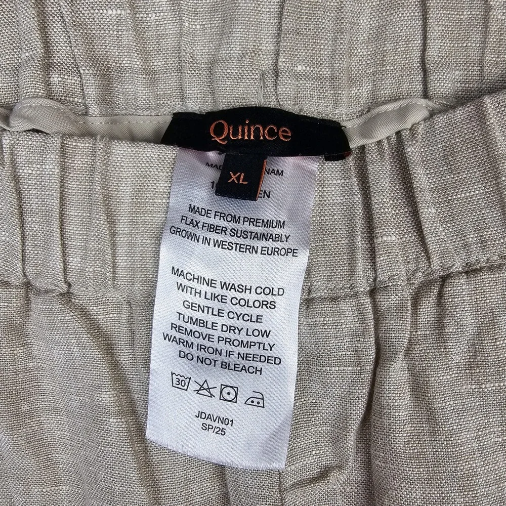 Quince Women's XL Natural 100% Linen Wide Leg Elastic Waist Pants JDAVN01